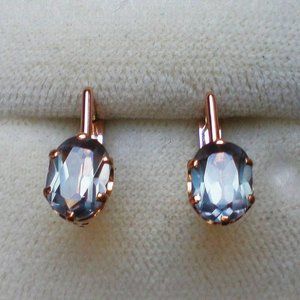 Fine Antique Soviet Russian USSR 14k 583 Rose Pink Gold Alexandrite Earrings